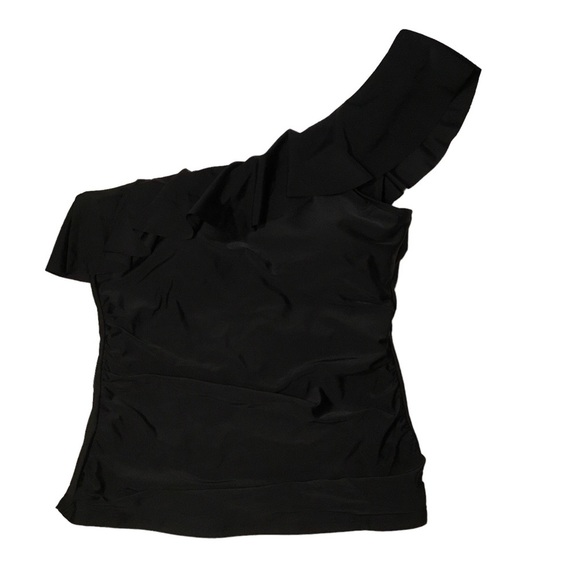 nwt - FIRPEARL Black One-Shoulder Ruffle Tankini Top - Size 16 - Picture 2 of 6